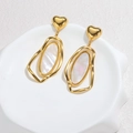18K gold stainless steel heart earrings with geometric abalone shell inlay drops - Gold Inlaid With Mother of Pearl