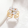 Vintage hartvormige ring met witte parels en gekleurde zirkoon op gouden band - Hart