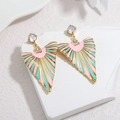 Boucles d'oreilles pendantes en éventail avec émail rayé et pierres de zircone - Bleu Tiffany