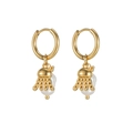 Golden octopus pearl hoop earrings with ocean style and stainless steel finish - Jellyfish Style