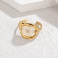 Minimalist 18k gold plated open ring with real white dried flower in resin setting - Oval Shape (M-R731)