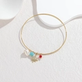 Bracciale rigido in acciaio placcato oro 18K con ciondoli a stella e perle naturali - Stile Perle Turchese Blu Cielo e Rosse (款式1)