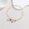 Bracciale in acciaio inossidabile placcato oro 18K con ciondoli stella, perla e cristallo - Stile Perle di Cristallo Rosa e Marmo Verde (款式3)