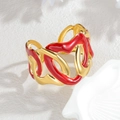 Brazalete abierto de acero inoxidable vintage con corazones rojos y calados - Estilo Geométrico de Onda Hueca