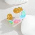 Three-layer 18K gold-plated fish bone cuff bangle with colorful seashell enamel accents - Conch