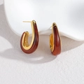 French vintage geometric square earrings in gold and deep amber red resin finish - Amber Red