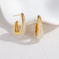 Minimalist C-shaped gold metal earrings with marble white resin texture inlay - Cream White