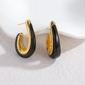Modern hollow teardrop earrings in gold metal with black enamel finish for women - Black