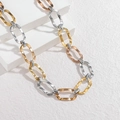 Three-tone oval chunky chain necklace with hammered texture in gold, silver, and rose gold - Three-Color Multicolor (SFLN2284-SS)