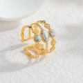 French palace style gold multilayer open ring with white marble stone insets - White Marble Texture Style / Gold with Grey (Marble Pattern)
