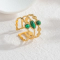 French vintage gold multi-layer open ring with three green malachite pattern stones - Malachite Style / Gold with Green (Malachite Pattern)