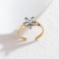 Minimalist two-tone open flower ring with silver petals and a small central zircon stone - Flower Ring