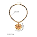 Detail of leopard print flower necklace with dimensions 5.4x5.7cm and 47+5cm chain length - Flower Style A (S-N2285-hua-A)