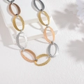 Tricolor oval link necklace with hammered texture in gold silver and rose gold - Tri-color Contrast (SFLN2283-SS)