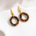 18k gold-plated stainless steel hoop earrings with natural tiger eye stone beads - Tiger's Eye Style / Brown