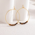 18k gold plated geometric hoop earrings featuring faceted natural tiger eye beads - Brown