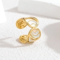 Adjustable gold open ring featuring a shell-shaped layered enamel design on a stone base - Colorful