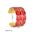 Detailansicht der Maße 3,3cm Breite und 50,5g Gewicht für diese rote Emaille-Manschette - Breite Blattstruktur (S-B1285-A)