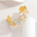 Retro Gold Blatt Manschettenarmband mit buntem Emaille-Finish für Damen - Bunt