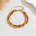 Bracciale a doppio strato in acciaio inossidabile con catena a maglia grumetta dorata e pelle - Stile catena a O piatta lunga