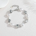 Elegant stainless steel baroque pearl bracelet with irregular silver metal beads - Steel