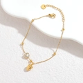Bracelet en acier inoxydable doré avec pendentif cœur en zircon et breloque texturée - Style Fraise Pomme de Pin (OLBB1307-caomei)