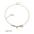 Golden stainless steel necklace with brown tiger eye beads and red square pendant charm - Red Square Gemstone Style (JZN2292-E)