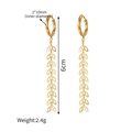 Macro shot of 18k gold wheat tassel earrings showing 6cm length and 10mm inner diameter - Gold Wheat Leaf Style (M-E1227-B)