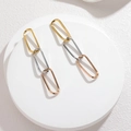 Minimalistische roestvrijstalen lange oorbellen met goud zilver en roségoud ringen - Driekleurige In elkaar Grijpende Ovale Stijl (M-E1224)