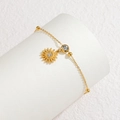18k gold plated stainless steel sun charm bracelet with zircons and gold beads - Gold Sun Style
