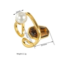 Detail shot showing 10mm pearl and amber gemstone on 18k gold plated ring with dimensions - Gold