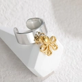 Detail view of octopus pendant and zircon stone on silver open marine ring - Octopus
