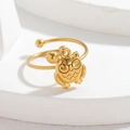 Creative 18k gold owl open ring for women featuring detailed feather texture on stone - Owl Style