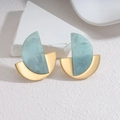 Minimalist 18k gold plated geometric earrings with blue marble texture resin details - Blue