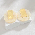 18k gold-plated marble texture geometric round earrings with celestial moon and star pattern - White Marble Pattern / White