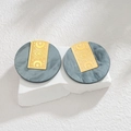 Minimalist geometric round earrings with celestial gold charms and gray marble resin base - Grey Marble Pattern / Dark Blue