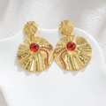 Orecchini geometrici in oro 18k martellato con cristallo rosso occhio del male - Stile Malocchio / Oro-Rosso