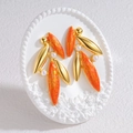 Artistic gold-plated bamboo leaf earrings with red enamel and pearl accents on white stone - Leaf Shape (Orange-Red) / Orange