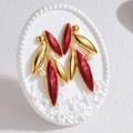 Modern gold bamboo leaf drop earrings with red glitter and white pearls on white relief - Leaf Shape (Dark Red) / Red
