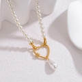 Collier de perles rétro français avec cœur doré et pendentif perle en forme de goutte - Style Fermoir Coeur à Bascule