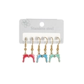 Detail of three pairs of colorful enamel dolphin earrings in stainless steel on a card - Red Blue Green Dolphin Style A (E1133-haitun-A)