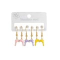 Three-pair set of dolphin hook earrings in pink, purple, and yellow stainless steel - Pink Yellow Purple Dolphin Style B (E1133-haitun-B)