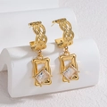 Elegante gouden hanger oorbellen met vierkante zirkoon, vlechtstructuur en geometrie - Wit