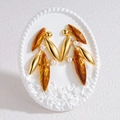 Elegant stainless steel bamboo leaf earrings with gold finish and amber resin detail - Leaf Shape (Amber) / Gold Yellow