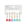Three pairs of colorful star-shaped drop earrings in red, blue, and green stainless steel - Red Blue Green Chubby Starfish Style A (E1133-haixing-A-pang)