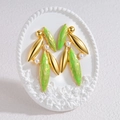 Golden and emerald green bamboo leaf earrings with white pearl accents on white display - Leaf Shape (Emerald Green) / Light Green
