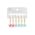 Starfish drop earring set in gold-plated stainless steel with colorful enamel charms - Red Blue Green Slim Starfish Style A (E1133-haixing-A-shou)