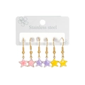 Three-pair set of stainless steel star earrings in pink, purple, and yellow enamel - Pink Yellow Purple Chubby Starfish Style B (E1133-haixing-B-pang)