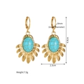 Détail de boucles d'oreilles turquoise en or 18k avec dimensions et plumes en métal - Décoration Éventail de Plumes (Style E)