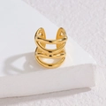 Minimalist 18k gold plated geometric multi-layer ear cuff on white textured stone - Gold Hollow Band (OLBE1251-02)